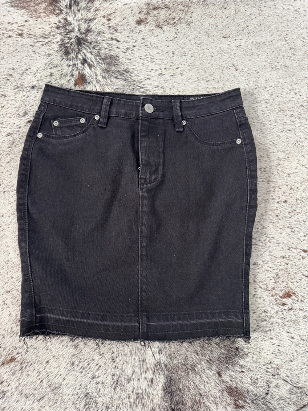 Black Denim Pencil Skirt with Frayed Hem